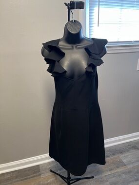 Sugarlips Black Mini Dress with Layered Ruffle Sleeves